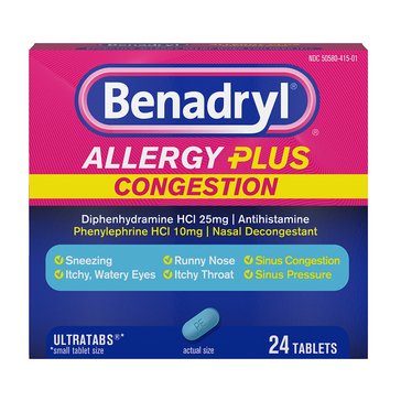 Benadryl Allergy Plus Congestion Allergy Ultra Tabs, 24-count