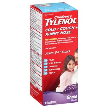 Childrens Tylenol Cold Cough & Runny Nose Suspension Grape, 4oz