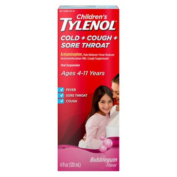 Childrens Tylenol Cold Cough & Sore Throat Bubblegum, 4oz