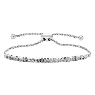 Diamond Miracle Plated Bolo Sterling Silver Bracelet