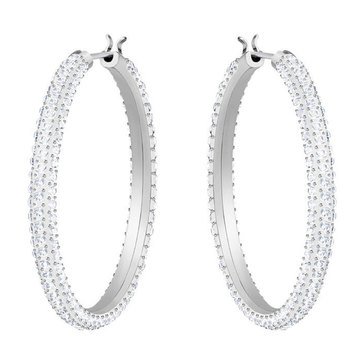 Swarovski Stone Hoop Pierced Earrings, White, Rhodium Plating