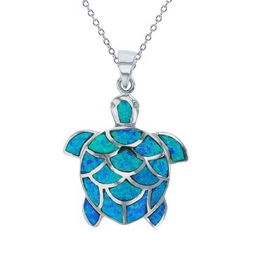 Bijoux Du Soleil Created Opal Turtle Pendant, Sterling Silver