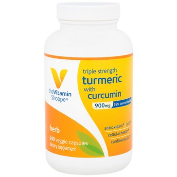 The Vitamin Shoppe Triple Strength Turmeric with Curcumin 900mg Vegetarian Capsules, 240-count
