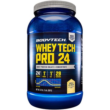 BodyTech Whey Tech Pro 24 Vanilla Ice Cream Whey Protein Isolate & Concentrate Powder, 27-servings 