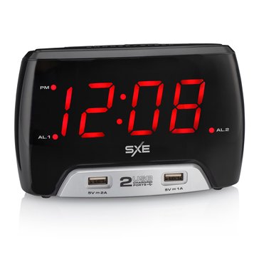 Westclox 1.4-inch Red LED Alarm Clock with 2 USB Ports