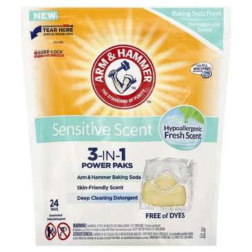 Arm & Hammer Sensitive Scent 3-in-1 Laundry Detergent Power Paks, 24ct