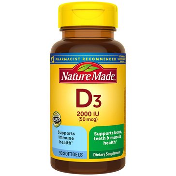 Nature Made 50mcg Vitamin D3 Softgels, 90-count