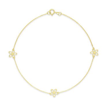 10K Yellow Gold Flower Station Anklet