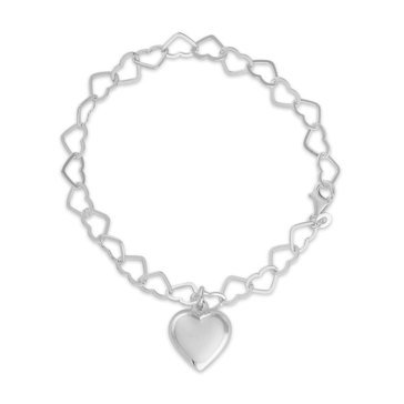 Sterling Silver Heart Link Bracelet, Sterling Silver With Heart Charm