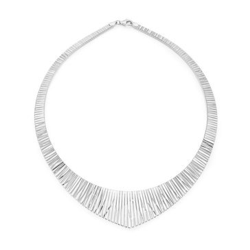 Graduated Diamond Cut Cleopatra Necklace, Sterling Silver 