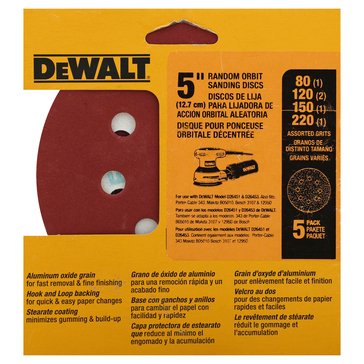 Dewalt 5-Inch Assortment 8-Hole Hook And Loop Sanding Discs