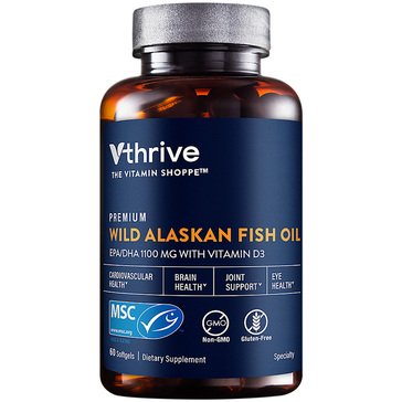 Vthrive Premium Wild Alaskan Fish Oil with Vitamin D3 DHA 275mg/825mg EPA Softgels, 60-count