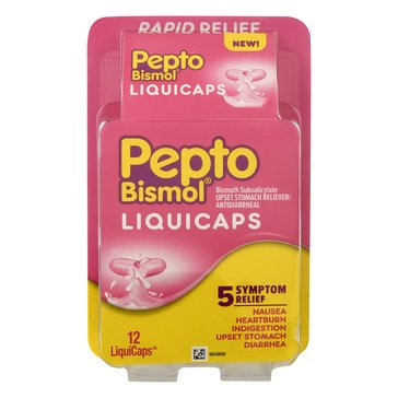 Pepto Bismol 5 Symptoms Digestive Relief Liqui-Caps, 12-count