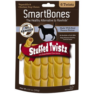 Smartbones Stuffed Twistz Peanut Butter 6pk