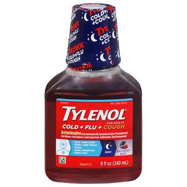 Tylenol Cold, Flu, & Cough Night Time Liquid, Wildberry, 8oz