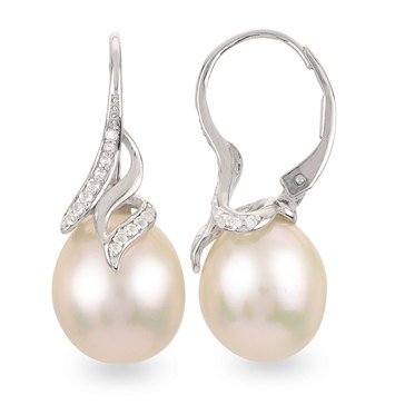 Sterling Silver Freshwater Pearl and White Topaz Earrings