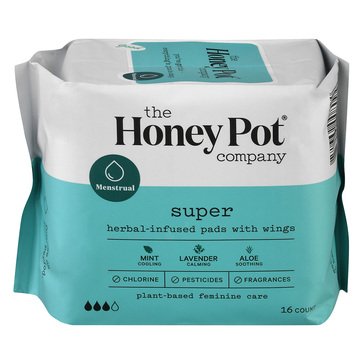 The Honey Pot Company Super Herbal Menstrual Pads, 16-count