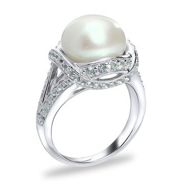 Imperial Freshwater Cultured Pearl and White Topaz Ring, Sterling Silver
