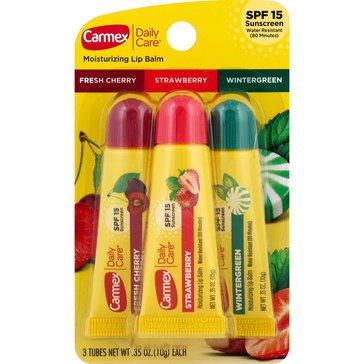 Carmex Daily Care Cherry, Wintergreen, Strawberry 3-Pack Tubes, 1.05oz