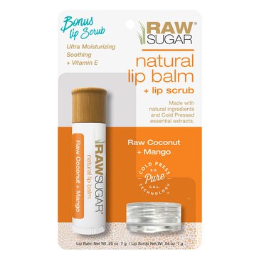 RAW SUGAR Raw Coconut Mango Lip Balm w/ Bonus Scrub