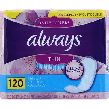 Always Thin Unscented Regular Daily Liners, 120-count