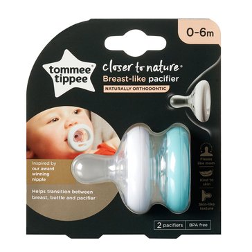 Tommee Tippee 0-6 Months Breast-Like Pacifiers, 2-Pack
