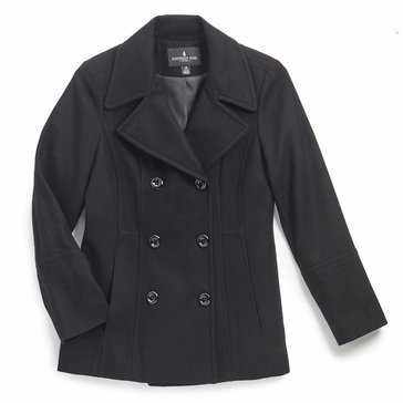 London Fog Women's Wool Double Breasted Pea Coat with Scarf