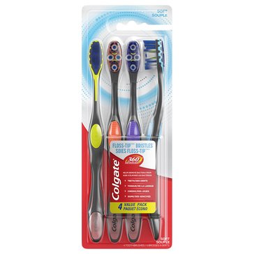 Colgate 360 Advance Floss-Tip Bristles Soft Toothbrush, 4-count