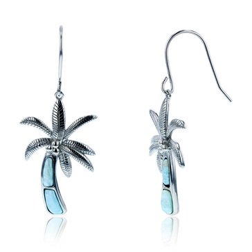 Bijoux Du Soleil Larimar Palm Tree Earrings, Sterling Silver