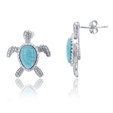 Bijoux Du Soleil Larimar Turtle Earrings, Sterling Silver