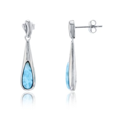 Bijoux Du Soleil  Larimar Pear Shape Dangle Earrings, Sterling Silver