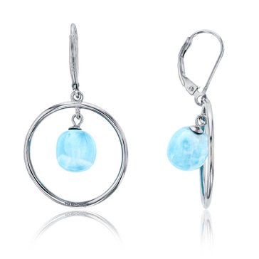 Bijoux Du Soleil  Larimar Open Circle Dangle Hoop Earrings, Sterling Silver