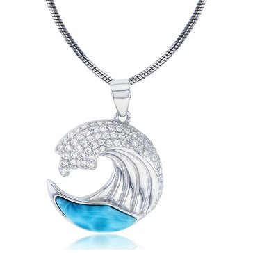 Bijoux Du Soleil Larimar Wave Pendant, Sterling Silver