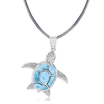 Bijoux Du Soleil  Larimar Turtle Pendant, Sterling Silver