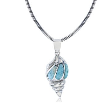 Bijoux Du Soleil Larimar Seashell Pendant, Sterling Silver