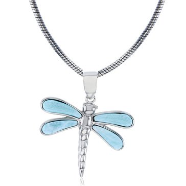 Bijoux Du Soleil  Larimar Dragonfly Pendant, Sterling Silver