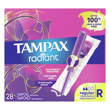 Tampax Radiant Unscented Regular Tampons, 28-count