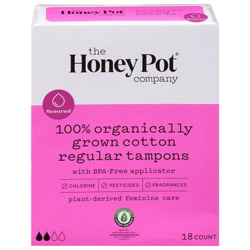 Honey Pot Co Regular Organic Bio-Plastic Applicator Tampons, 18-Count