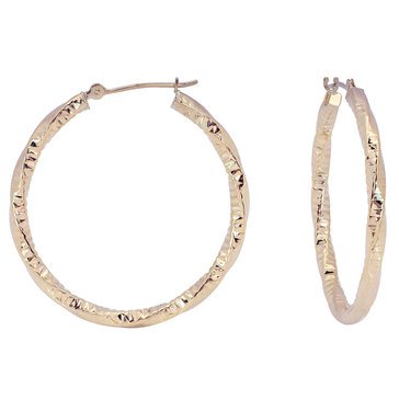 14K Diamond Cut Hoop Earrings