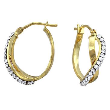 14K Twist Hoop Earrings With Crystal