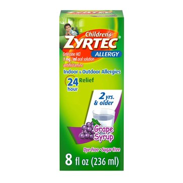 Zyrtec Childrens Grape Syrup, 2 yrs and older Dye/Sugar, Free 8oz