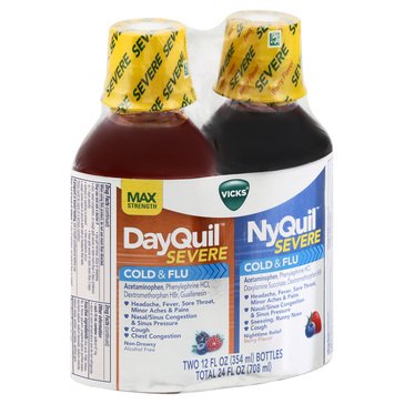 Vicks DayQuil/NyQuil Severe Cold and Flu Relief Berry Liquid Twin-Pack, 24 fl oz