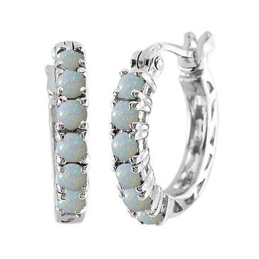 Sterling Silver Created Opal Hoop Earrings