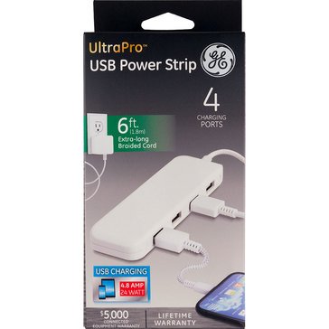 GE USB Extension Bar, 4 Ports, 24W, 6ft Cable