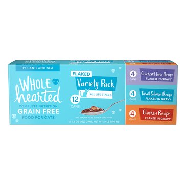 WholeHearted Grain Free By Land and Sea Flaked Wet Cat Food Variety Pack for All Life Stages