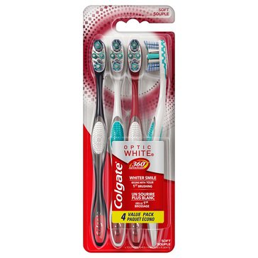 Colgate 360 Advanced Optic White Maunal Soft Toothbrush, 4-count