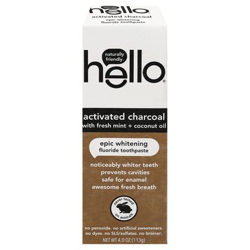 Hello Activated Charcoal Whitening Fluoride, Toothpaste 4oz