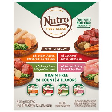 Nutro Beef CIG, Lamb CIG, Chicken and CIG Turkey Dog Tray Food, 24ct