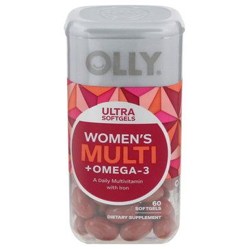 OLLY Ultra Women's Multi-Vitamin Plus Omega-3 Softgels, 60-count