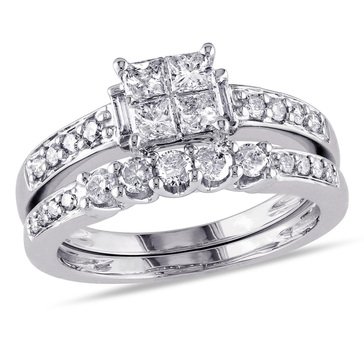 Sofia B. 14K White Gold 1 cttw Princess and Baguette-Cut Diamond Bridal Set